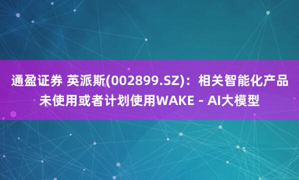 通盈证券 英派斯(002899.SZ)：相关智能化产品未使用或者计划使用WAKE - AI大模型