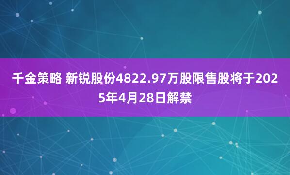 千金策略 新锐股份4822.97万股限售股将于2025年4月28日解禁